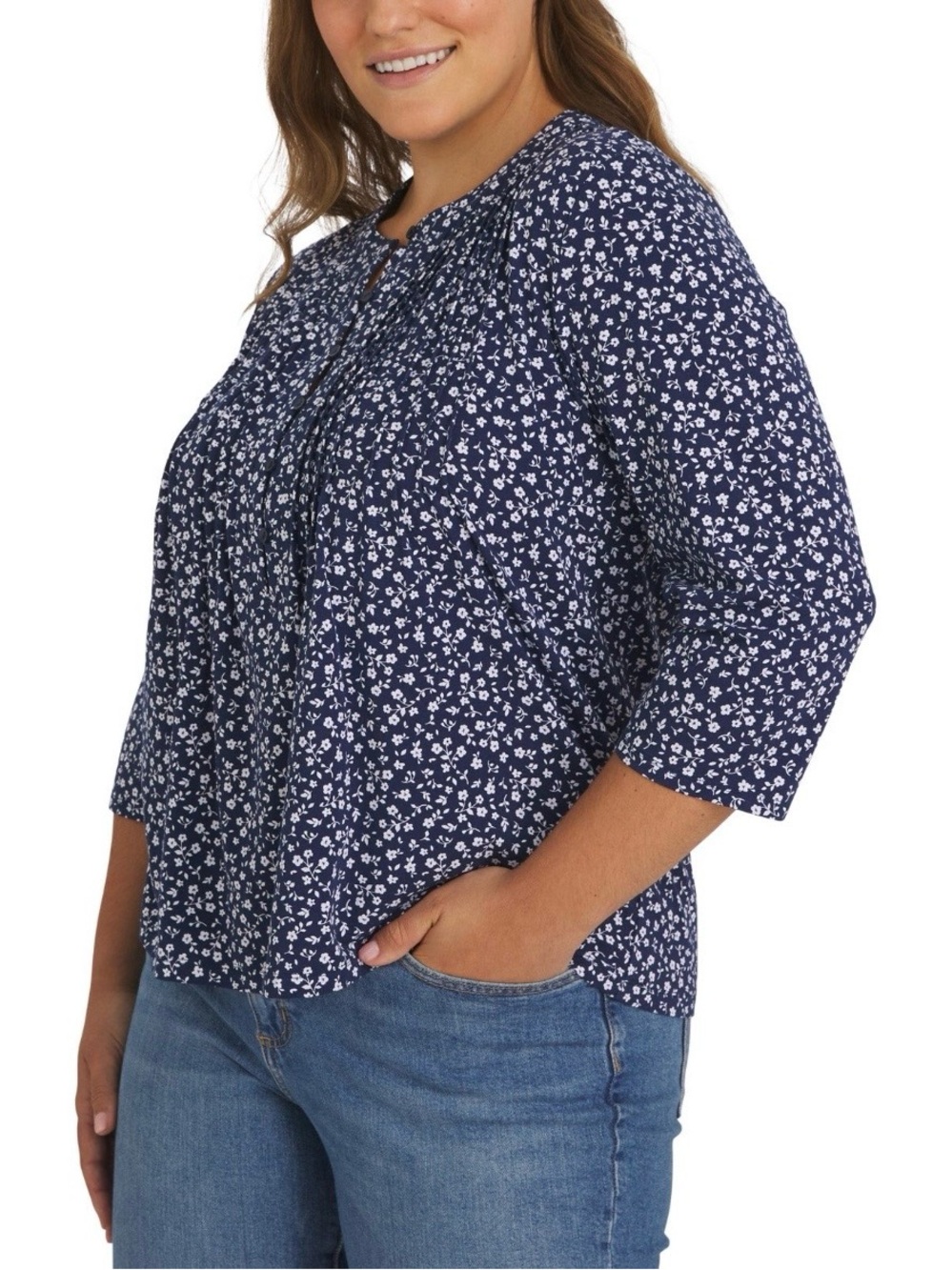Lands' End Women's Pintuck 3/4 Sleeve Top - Picture 2 of 10